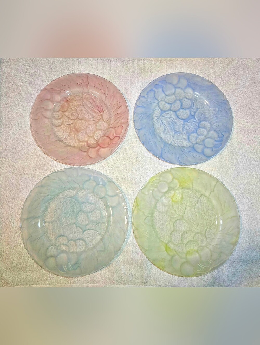 KIG Indonesia Embossed Pastel Glass Plates Set of 4 10.75" Vintage Serveware
